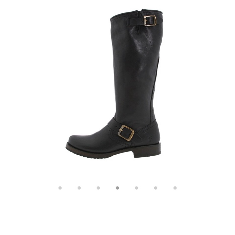Frye Black Leather Mid-Calf Buckle Boots - Picture 4 of 5